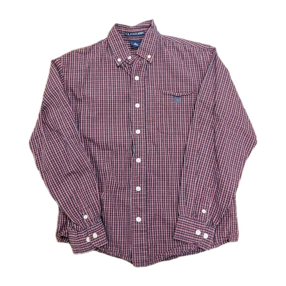 U.S. Polo Assn. Boys Red Blue Plaid Long Sleeve Shirt Size M